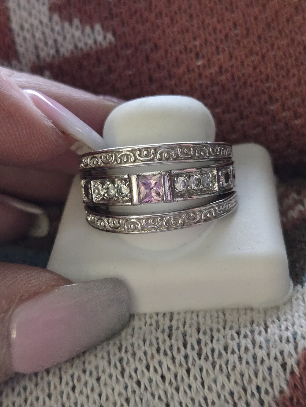 Sterling Silver Pink & Yellow CZ Reversible Band Ring UNIQUE